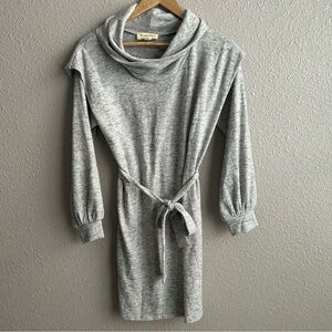 NEW Threads & States Gray Long Sleeve‎ Mock Neck Sweater Dress Tie Waist - NWT